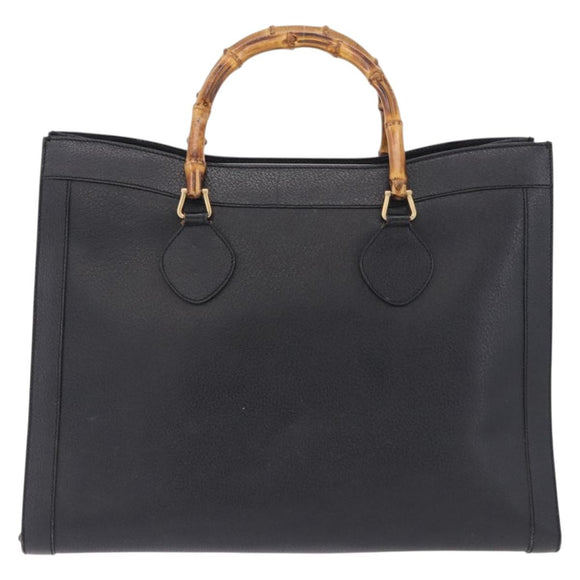 GUCCI Bamboo Hand Bag Leather Black Gold Tone 002 1186 0259 Auth ep15308