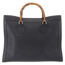 GUCCI Bamboo Hand Bag Leather Black Gold Tone 002 1186 0259 Auth ep15308-3