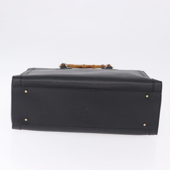 GUCCI Bamboo Hand Bag Leather Black Gold Tone 002 1186 0259 Auth ep15308
