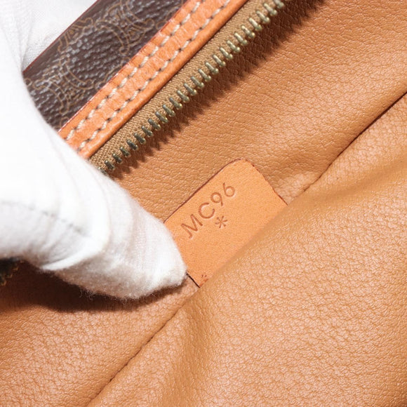 CELINE Macadam Vanity Cosmetic Pouch PVC Leather Brown Gold Tone Auth ep15314A