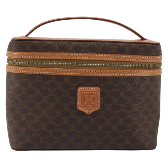 CELINE Macadam Vanity Cosmetic Pouch PVC Leather Brown Gold Tone Auth ep15314A