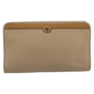 Christian Dior Clutch Bag Leather Beige Gold Tone Auth ep15317 - 0