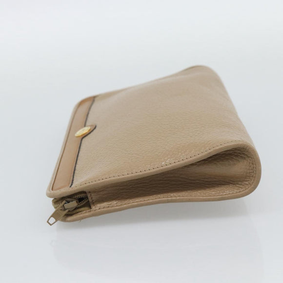 Christian Dior Clutch Bag Leather Beige Gold Tone Auth ep15317