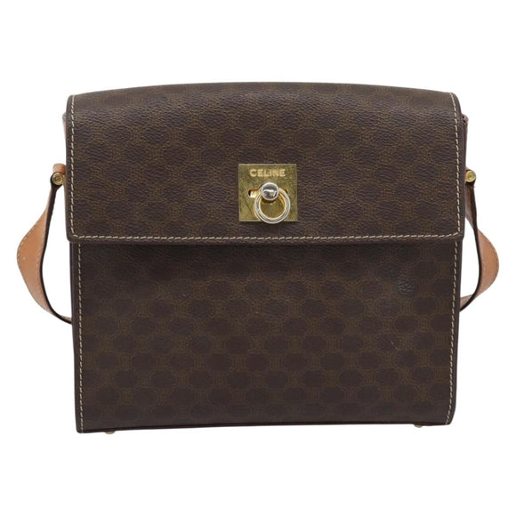 CELINE Macadam Shoulder Bag PVC Leather Brown Gold Tone Auth ep15326