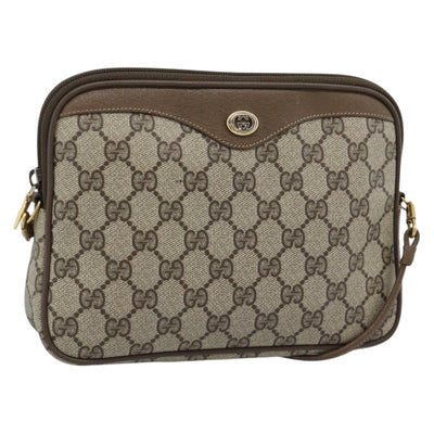 GUCCI GG Supreme Shoulder Bag PVC Leather Beige Gold Tone Auth ep15327