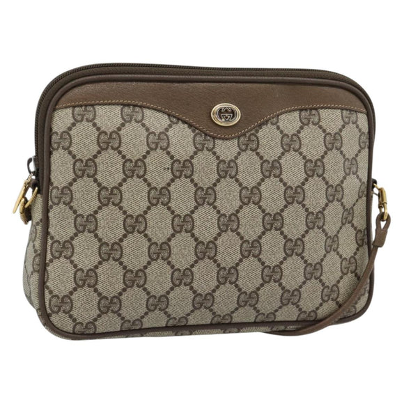GUCCI GG Supreme Shoulder Bag PVC Leather Beige Gold Tone Auth ep15327