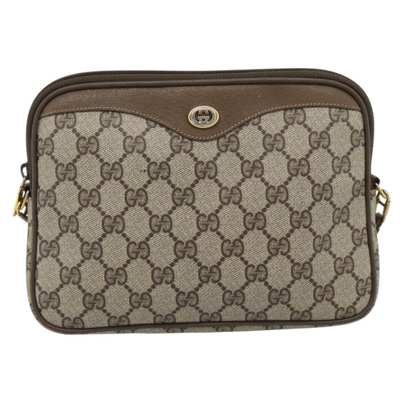 GUCCI GG Supreme Shoulder Bag PVC Leather Beige Gold Tone Auth ep15327