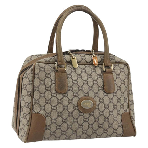 GUCCI GUCCI Plus Supreme Hand Bag PVC Beige Gold Tone Auth ep15328