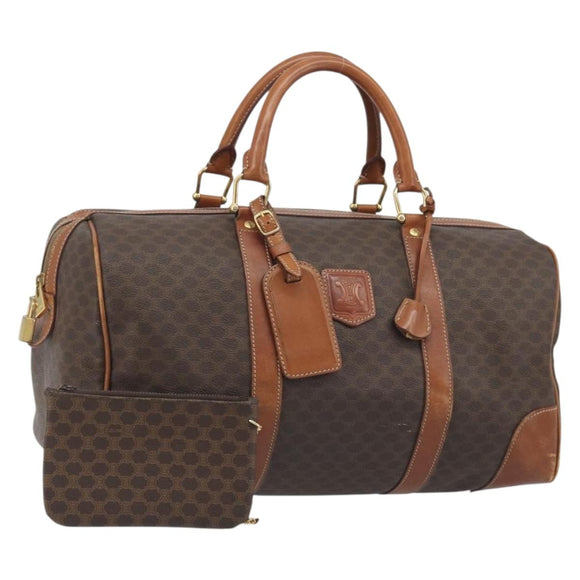 CELINE Macadam Boston Bag PVC Leather Brown Gold Tone Auth ep15333