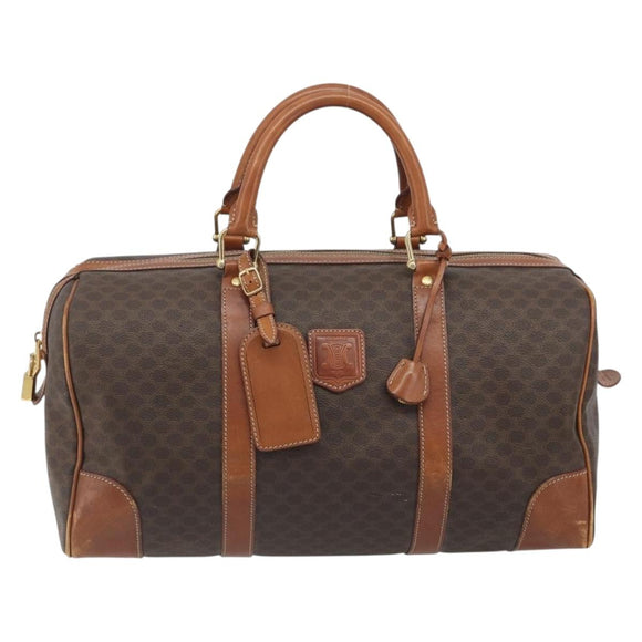 CELINE Macadam Boston Bag PVC Leather Brown Gold Tone Auth ep15333