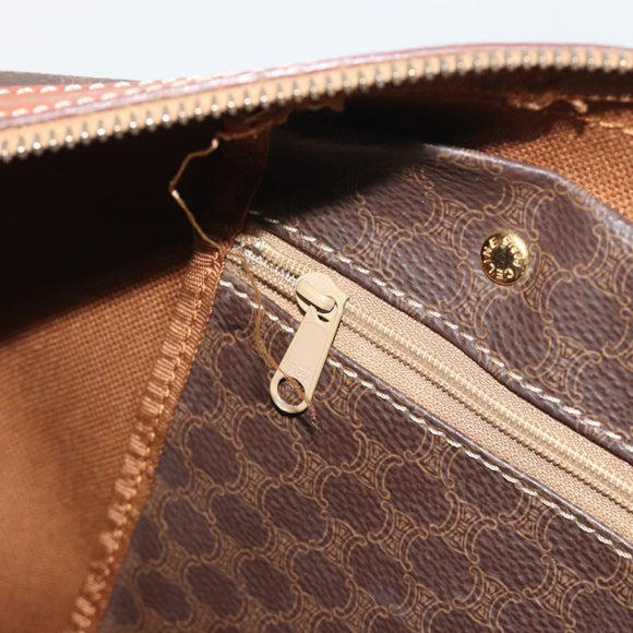CELINE Macadam Boston Bag PVC Leather Brown Gold Tone Auth ep15333