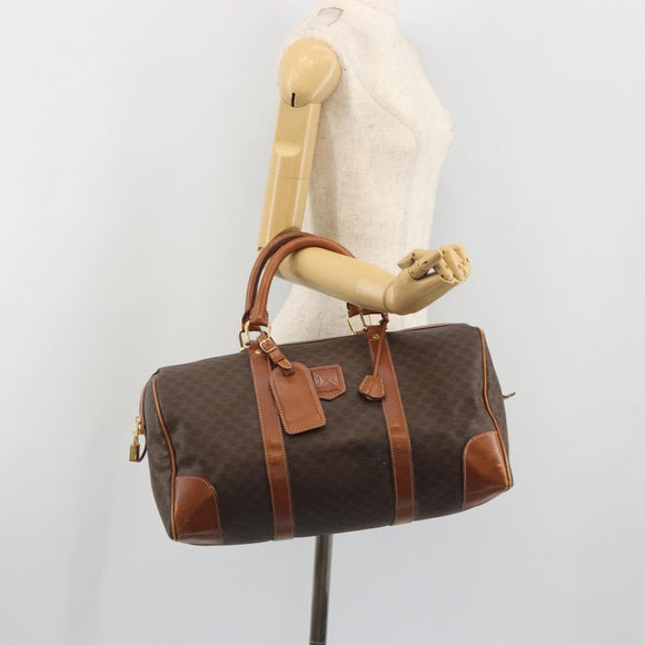CELINE Macadam Boston Bag PVC Leather Brown Gold Tone Auth ep15333