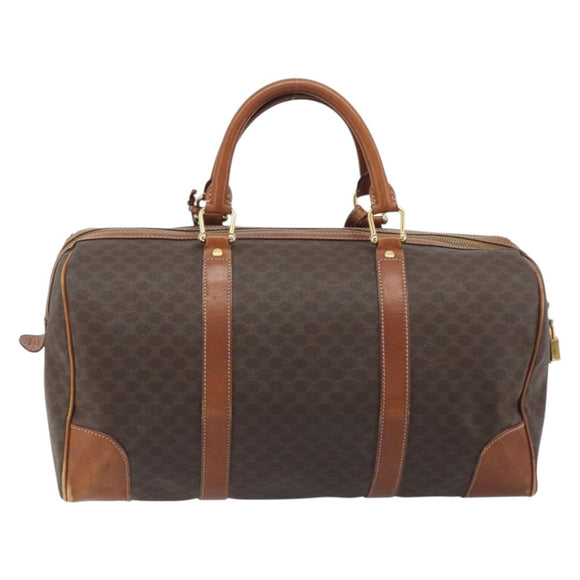 CELINE Macadam Boston Bag PVC Leather Brown Gold Tone Auth ep15333
