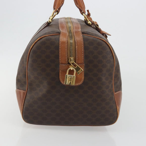 CELINE Macadam Boston Bag PVC Leather Brown Gold Tone Auth ep15333