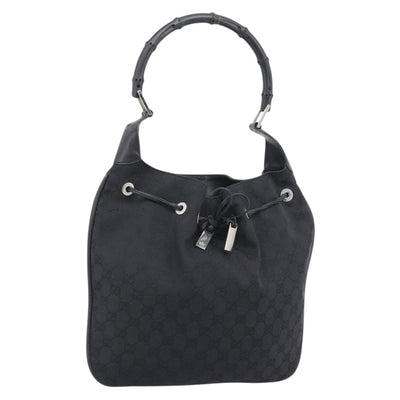 GUCCI GG Canvas Bamboo Hand Bag Black Silver 001 4033 Auth ep15336A