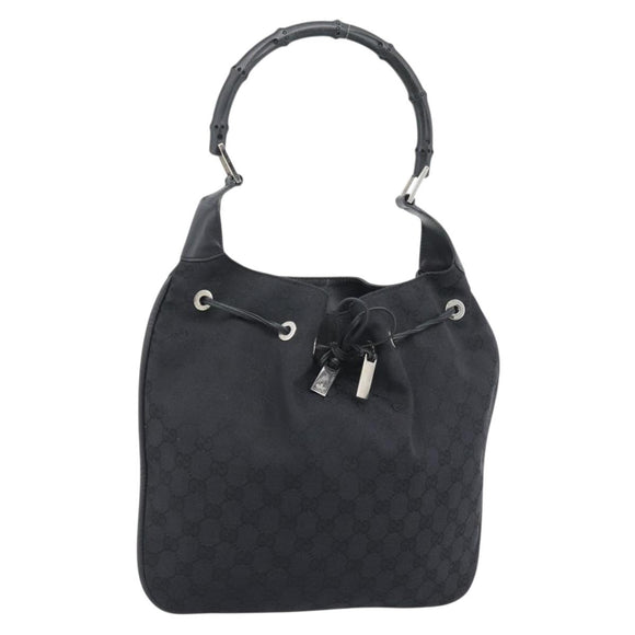 GUCCI GG Canvas Bamboo Hand Bag Black Silver 001 4033 Auth ep15336A
