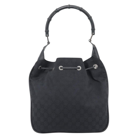 GUCCI GG Canvas Bamboo Hand Bag Black Silver 001 4033 Auth ep15336A