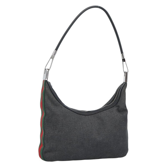 GUCCI Shoulder Bag Canvas Black Silver 01233 Auth ep15337