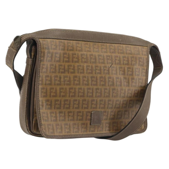 FENDI Zucchino Shoulder Bag PVC Leather Brown Auth ep15338