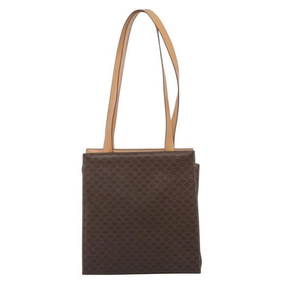 CELINE Macadam Tote Bag PVC Leather Brown Gold Tone Auth ep15343