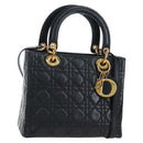 Christian Dior Canage Lady Dior Hand Bag Lamb Skin 2way Black Auth ep15345SAM-1