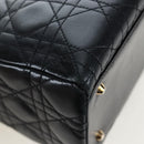 Christian Dior Canage Lady Dior Hand Bag Lamb Skin 2way Black Auth ep15345SAM-14