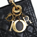 Christian Dior Canage Lady Dior Hand Bag Lamb Skin 2way Black Auth ep15345SAM-16