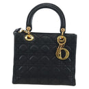 Christian Dior Canage Lady Dior Hand Bag Lamb Skin 2way Black Auth ep15345SAM-2