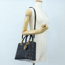Christian Dior Canage Lady Dior Hand Bag Lamb Skin 2way Black Auth ep15345SAM-25