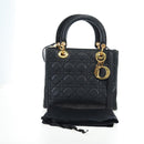 Christian Dior Canage Lady Dior Hand Bag Lamb Skin 2way Black Auth ep15345SAM-26