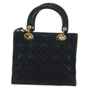 Christian Dior Canage Lady Dior Hand Bag Lamb Skin 2way Black Auth ep15345SAM-3