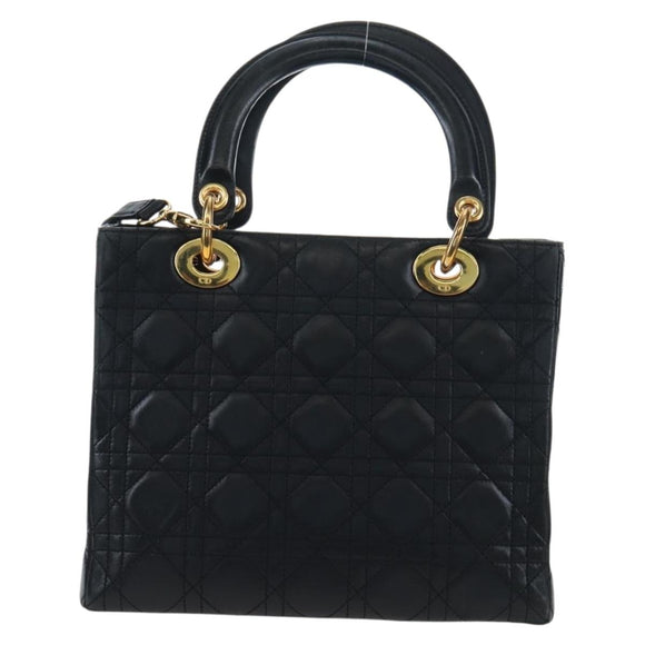 Christian Dior Canage Lady Dior Hand Bag Lamb Skin 2way Black Auth ep15345SAM