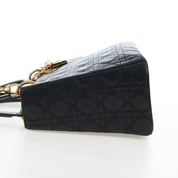 Christian Dior Canage Lady Dior Hand Bag Lamb Skin 2way Black Auth ep15345SAM