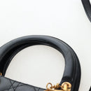 Christian Dior Canage Lady Dior Hand Bag Lamb Skin 2way Black Auth ep15345SAM-8