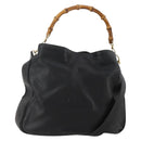 GUCCI Bamboo Hand Bag Leather 2way Black Gold Tone 001 0166 1577 Auth ep15347-1