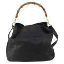 GUCCI Bamboo Hand Bag Leather 2way Black Gold Tone 001 0166 1577 Auth ep15347-3