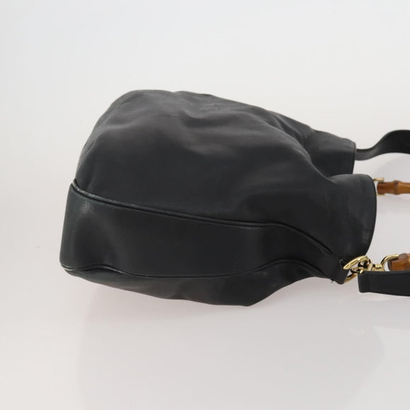 GUCCI Bamboo Hand Bag Leather 2way Black Gold Tone 001 0166 1577 Auth ep15347