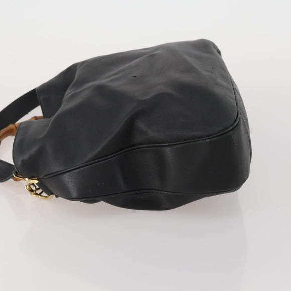 GUCCI Bamboo Hand Bag Leather 2way Black Gold Tone 001 0166 1577 Auth ep15347