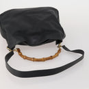 GUCCI Bamboo Hand Bag Leather 2way Black Gold Tone 001 0166 1577 Auth ep15347-7