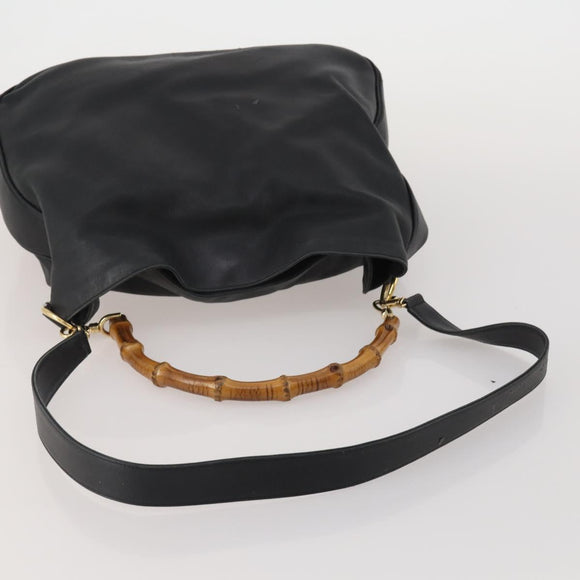 GUCCI Bamboo Hand Bag Leather 2way Black Gold Tone 001 0166 1577 Auth ep15347