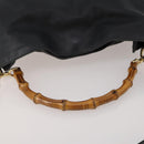GUCCI Bamboo Hand Bag Leather 2way Black Gold Tone 001 0166 1577 Auth ep15347-9