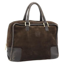 LOEWE Hand Bag Suede Brown Gold Tone Auth ep15349-1