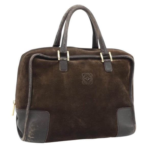 LOEWE Hand Bag Suede Brown Gold Tone Auth ep15349