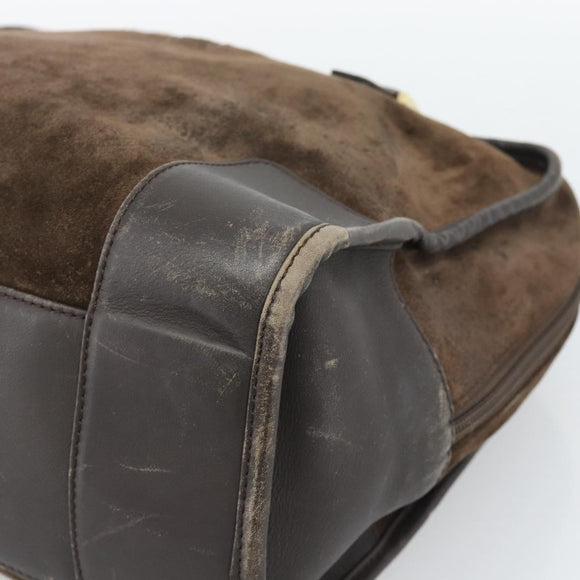 LOEWE Hand Bag Suede Brown Gold Tone Auth ep15349