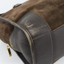 LOEWE Hand Bag Suede Brown Gold Tone Auth ep15349-14