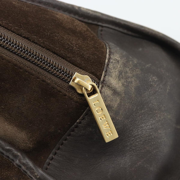 LOEWE Hand Bag Suede Brown Gold Tone Auth ep15349