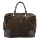 LOEWE Hand Bag Suede Brown Gold Tone Auth ep15349-13
