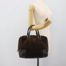 LOEWE Hand Bag Suede Brown Gold Tone Auth ep15349-22