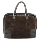 LOEWE Hand Bag Suede Brown Gold Tone Auth ep15349-2