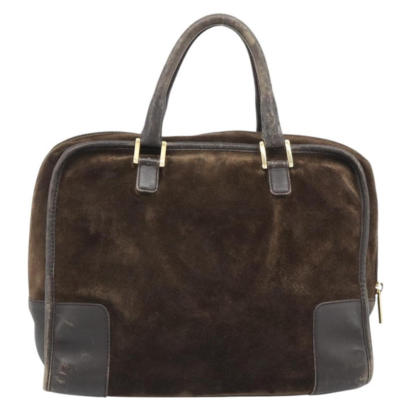 LOEWE Hand Bag Suede Brown Gold Tone Auth ep15349